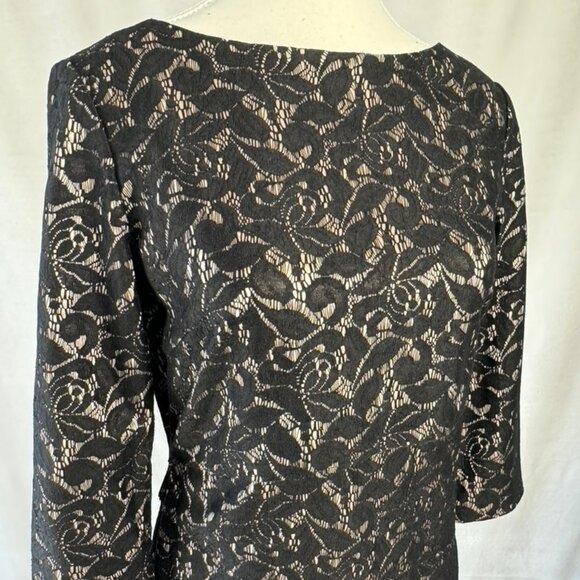 Tahari Black/Taupe Bonded Stretch Floral Lace Tiered Dress - Picture 1 of 9